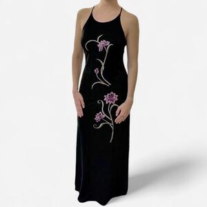 90s J.R. NITES black gown with floral embroidery size 6